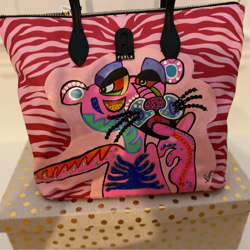 Custom new nylon hand painted Furla handbag